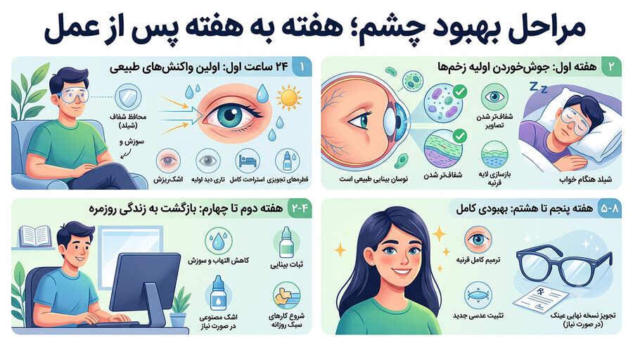 مراحل بهبود چشم؛ هفته به هفته پس از عمل آب مروارید
