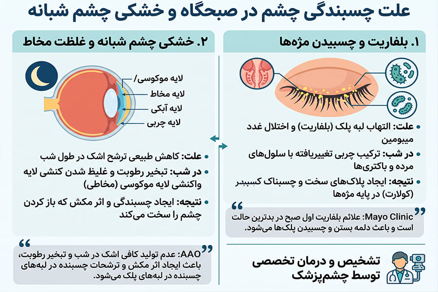 علت چسبندگی چشم در صبحگاه و خشکی چشم شبانه